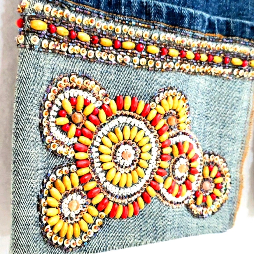 Cache Straight Leg Cropped Jeans w/ Beadwork - Picture 9 of 10